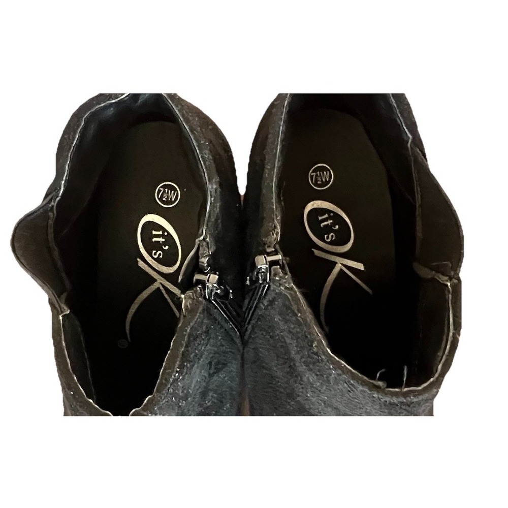 Its OK Janelle Black Faux Suede Wedge Ankle Boots Womens 7.5W Round Toe Zip - Picture 4 of 8
